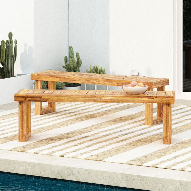Natural Wood Benches   Of 2  - Resists Unpredictable Weather Bench Pair  2  , Strong Frame