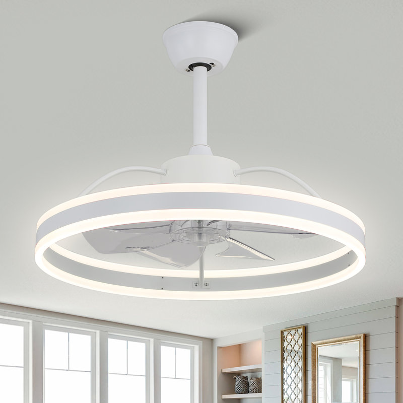 Chantrice 24 Inch Modern LED Ceiling Fan with Lights and Remote, 6 Speeds Reversible Fandelier Ceiling Fan for Bedroom, White