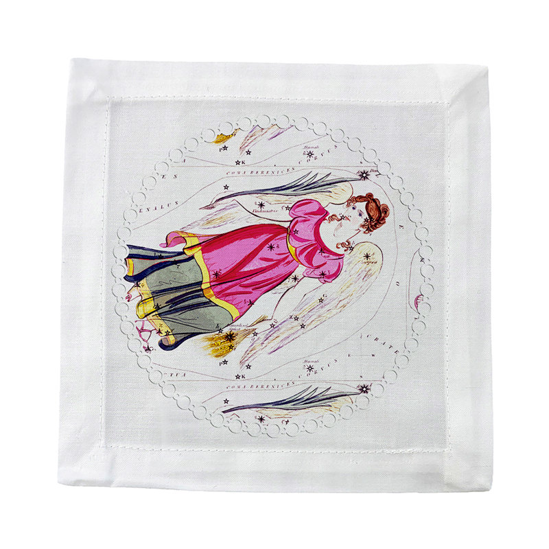 Zodiac Virgo Cotton Sateen Cocktail Napkins, White