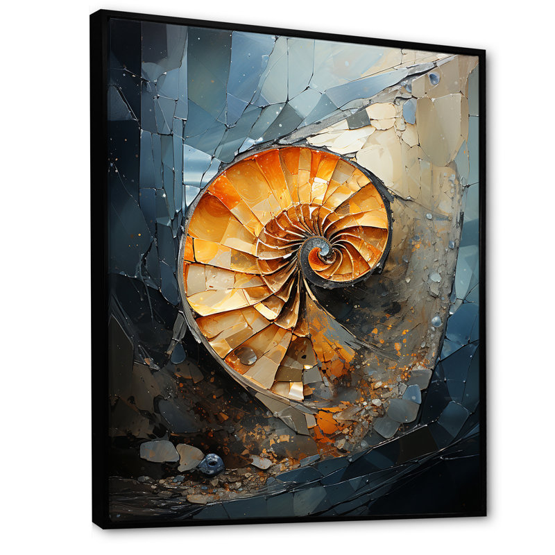 Golden Sea Sheel Spiral sur toile, H 32 po x l 24 po x P 1 po, Cadre flottant noir