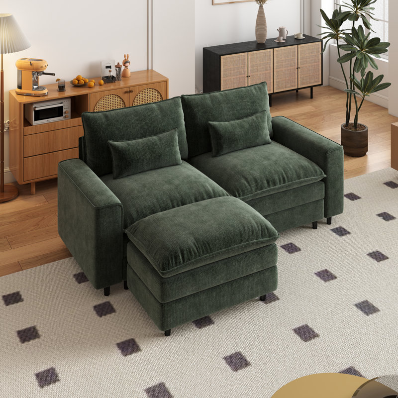 Ensemble de canapé en L pour salon, H 39,37 po x l 85,43 po x P 35,83 po, Chenille verte