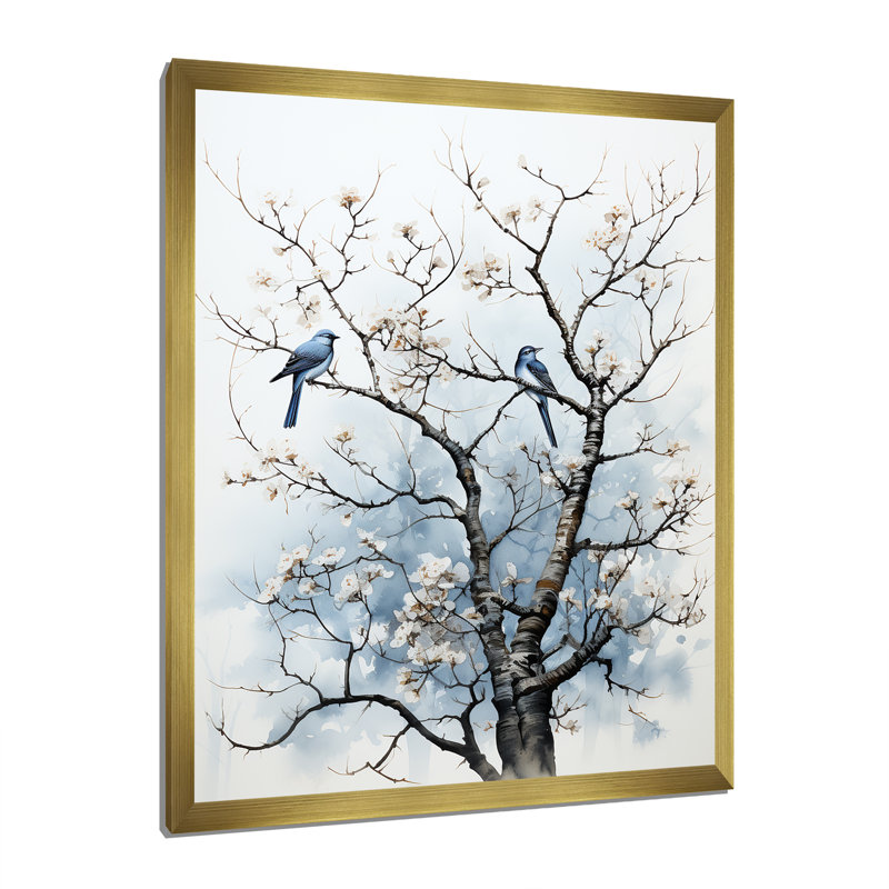 Arbre ombré dansant II - Art mural arbre monochrome, H 44 po x l 34 po x P 1,5 po, Cadre doré simple