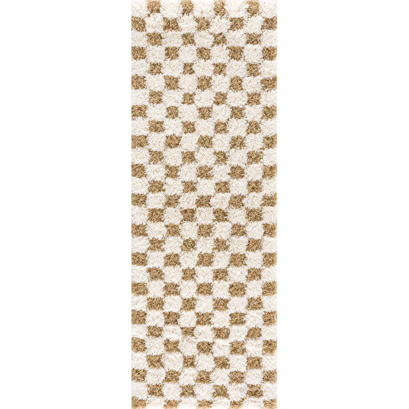 Atiran Checkered Plush Pile Brown Area Rug, Rectangle 6'7" x 9'6"