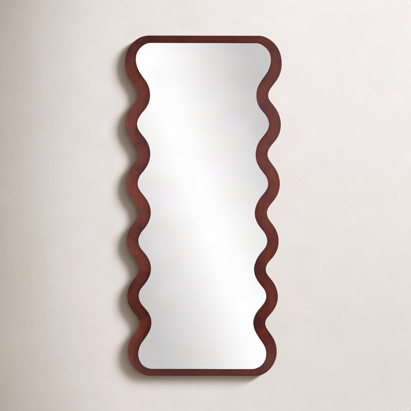Lewisetta Dark Brown Wood Wavy Room Wall Mirror, 31" x 1" x 71"