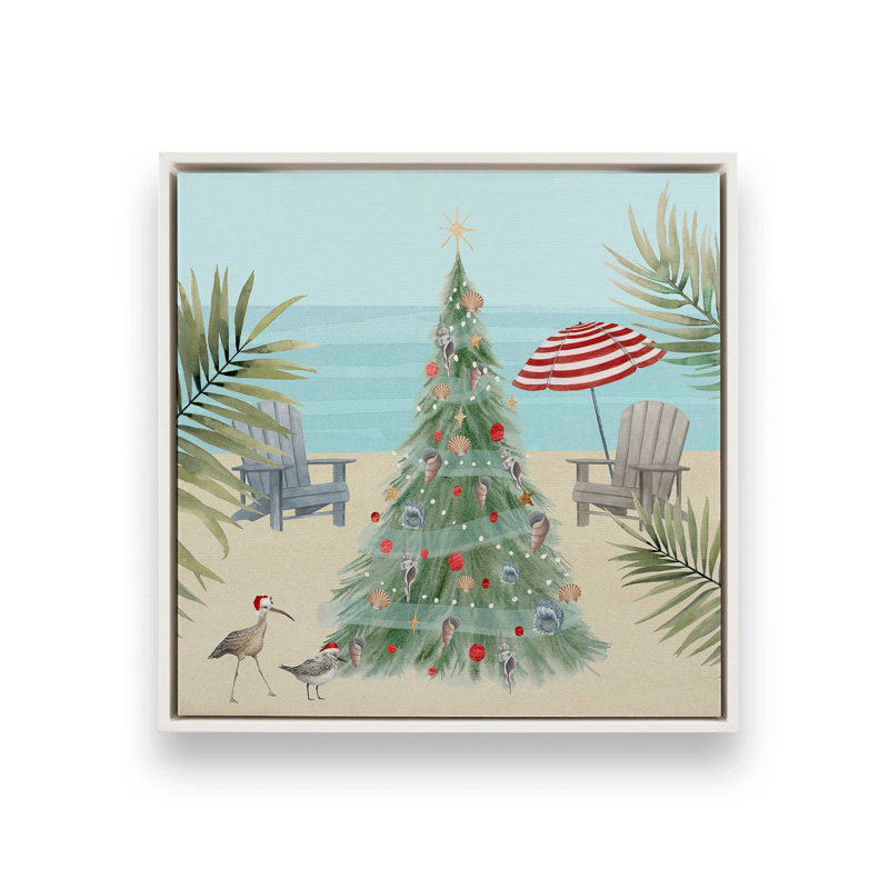 Beachside Christmas II, reproduction sur toile dans un cadre américain, Cadre blanc, H 16,75 po x l 16,75 po x P 1,75 po