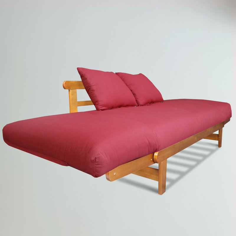 Casual Lounger Sofa Bed, Red Polyester, Oak