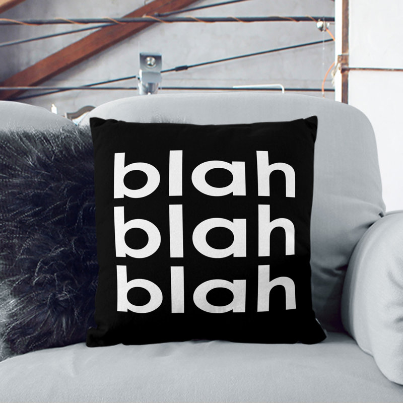Blah Blah Blah Black Typography Scatter Cushion, Stone, 40cm H x 40cm W x 15cm D