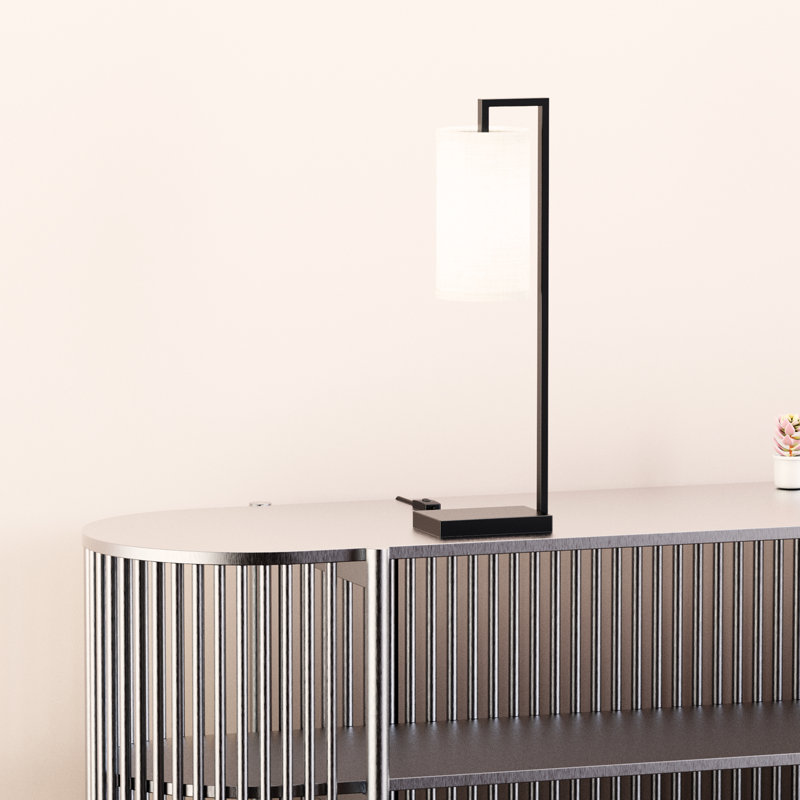 Lampe de table rectangulaire avec abat-jour cylindrique - 25 po - Compatible avec ampoule E26 - Design moderne
