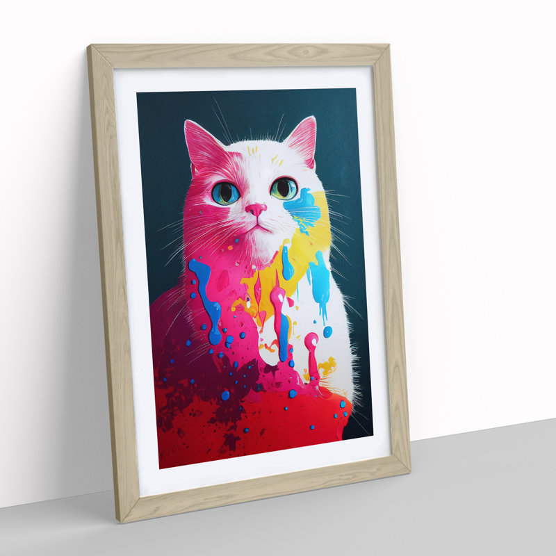 Cat In No.1 - Single Picture Frame Painting, 34cm H x 25cm W x 2cm D, Oak