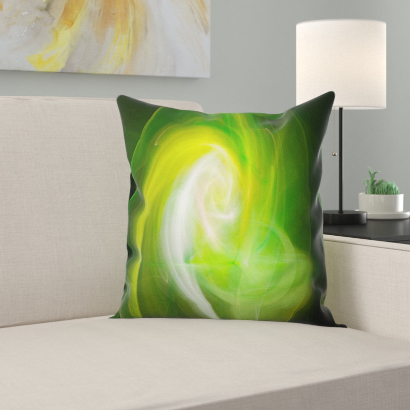 Green Fractal Abstract - Coussin imprimé abstrait, 16 po x 1 po, Coussin décoratif