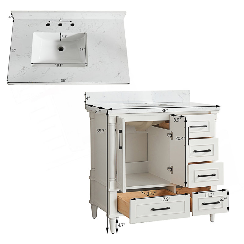 Ensemble de meuble-lavabo simple autoportant moderne avec 2 poignées