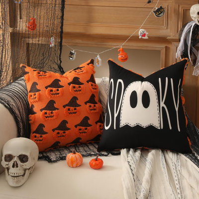Ensemble de housses pour coussins décoratifs d'Halloween d'automne 18 x 18 po, coussins décoratifs en fausse fourrure