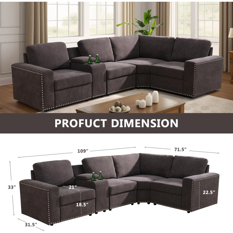 Canapé modulaire de coin configurable en flanelle 108 pièces 108 po, Brun