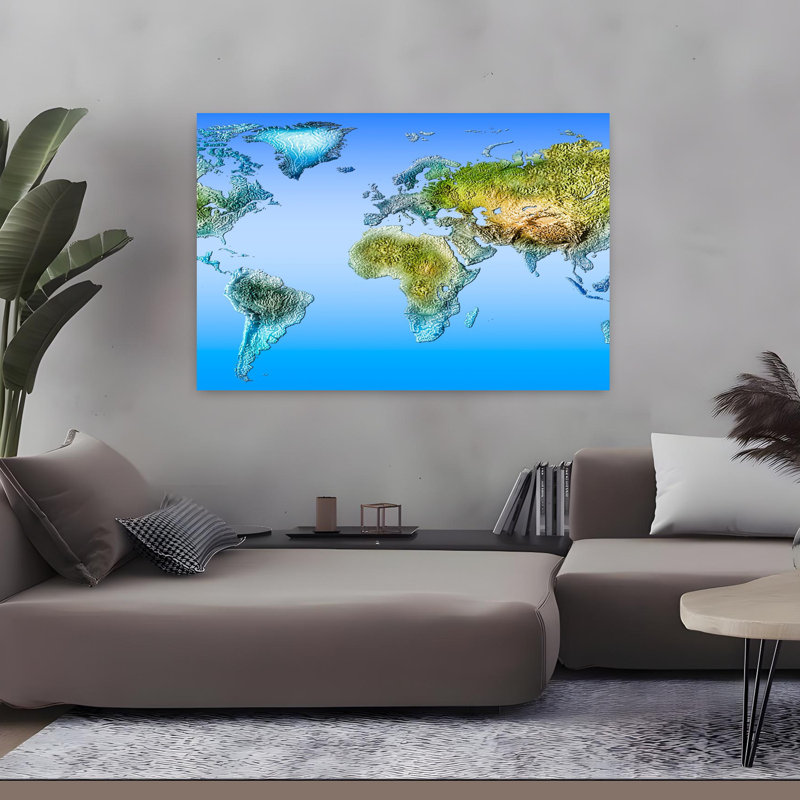 Gros plan sur une carte du monde abstraite, art contemporain, H 32 po x l 48 po