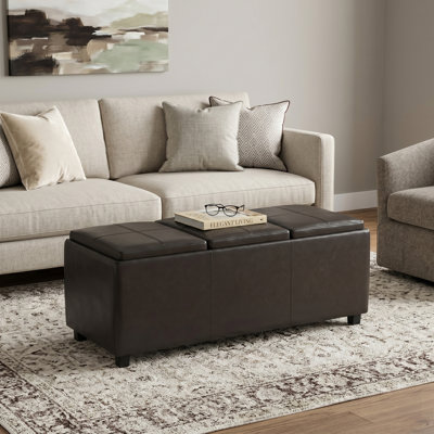 Avalon 42"W Upholstered Contemporary Rectangular Flip-Top Storage Ottoman with Hidden Storage