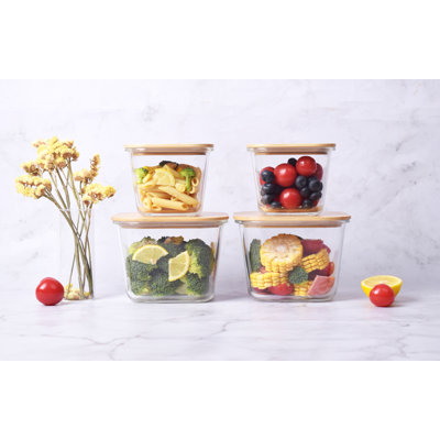 Yogik High Borosilicate Glass Food Storage Containers With Eco-Friendly Bamboo Lids Plastic And Phthalate Free - Lfgb Approved 4 Sets