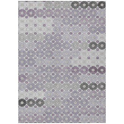 5' X 8' Lavender Gray And Ivory Floral Washable Indoor Outdoor Area Rug