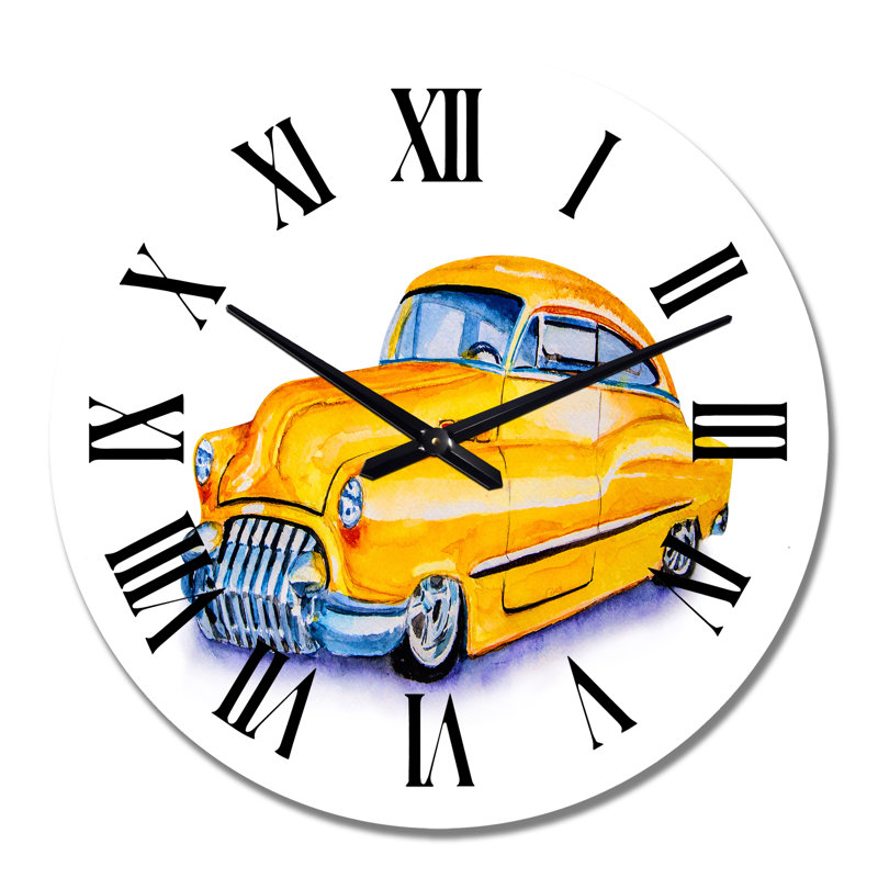 Horloge murale industrielle jaune voiture rétro, Médium