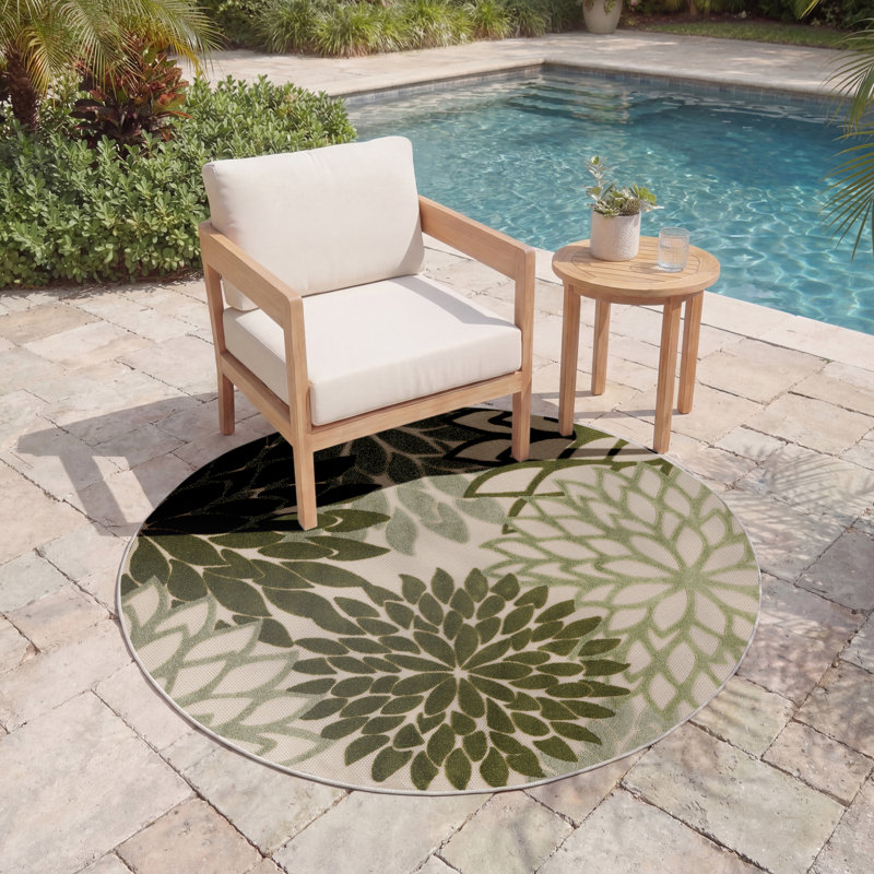Tapis intérieur / extérieur floral Aril, Rond 5 pi 3 po