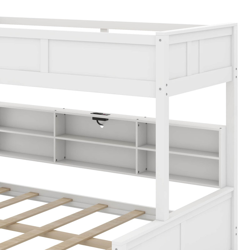 Bunk Bed With Cabinets And USB, Twin XL Over Queen, White