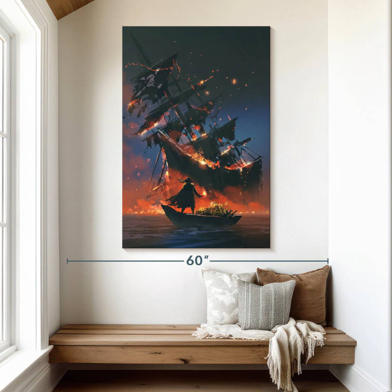 Burning ship Aletra, H 51 po x l 34 po