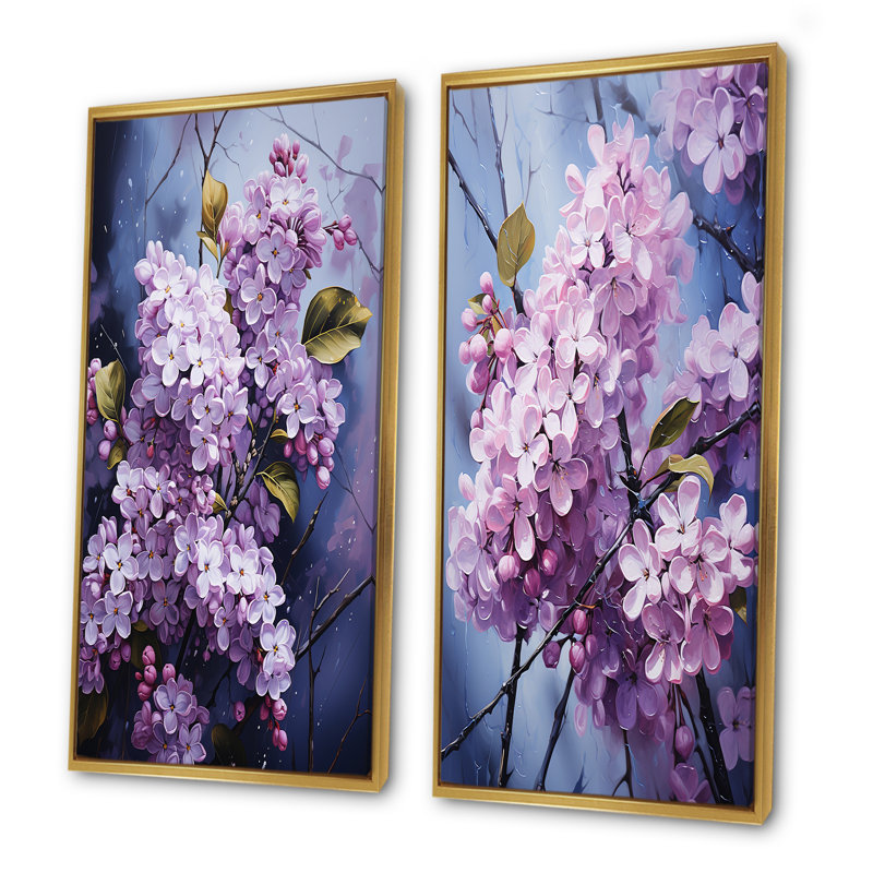 «Essential Lilacs Lullaby - Lilacs», ensemble de 2 impressions sur toile, H 40 po x l 41 po, Encadrement doré