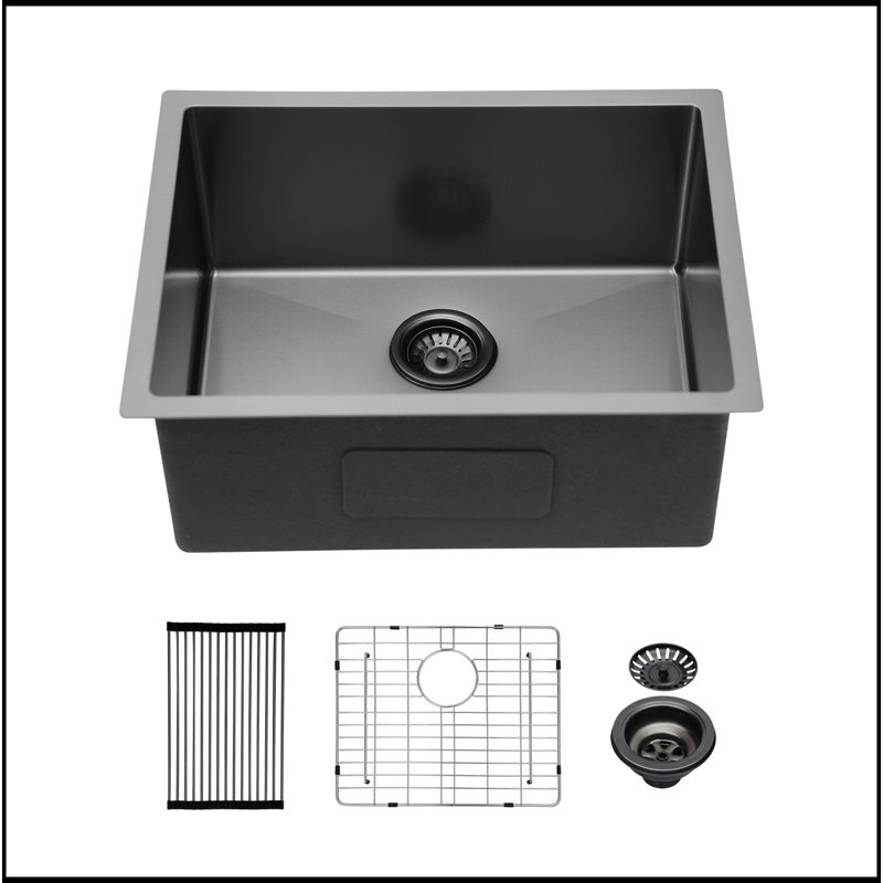 Évier de cuisine noir 23 po 23 po x 23 po x 18 po x 9 po en acier inoxydable avec profondeur de 9 po