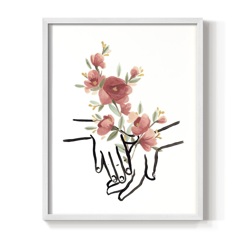 «HandsAndFlowers III», reproduction encadrée - bois massif, H 11 po x l 9 po, Blanc