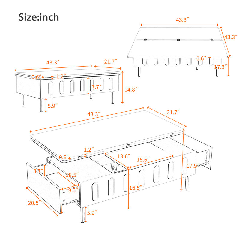 Modern Space Saving Centre Table with Foldable Top