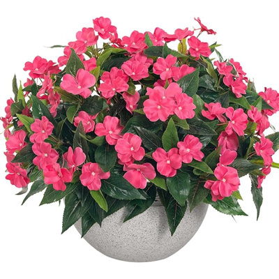 4Pcs Artificial Impatiens Flowers Bouquet For Outdoors, UV Resistant Faux Impatiens Bushes Flowers Greenery Artificial Impatiens For Patio Lawn Garden Pot Hanging Basket Porch Decoration (Without Flowerpot)