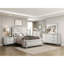 Grand lit à DEL avec tête de lit tapissier en chenille, blanc antique, structure antique en bois, revêtement de la tête de lit, bois d'ingénierie massif