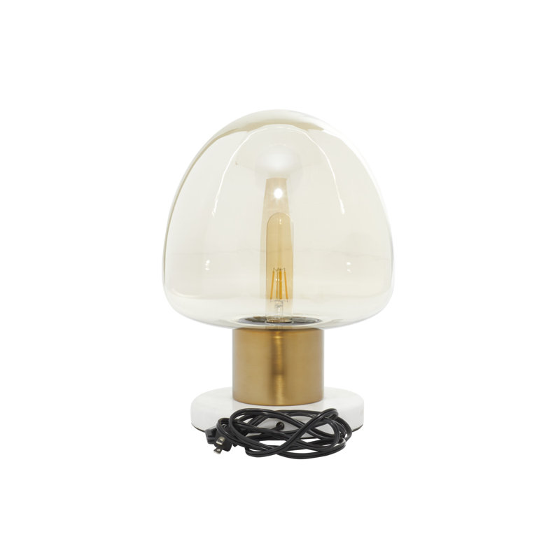 Lampe de table Gerlak en métal doré avec abat-jour en forme de dôme transparent et base en marbre