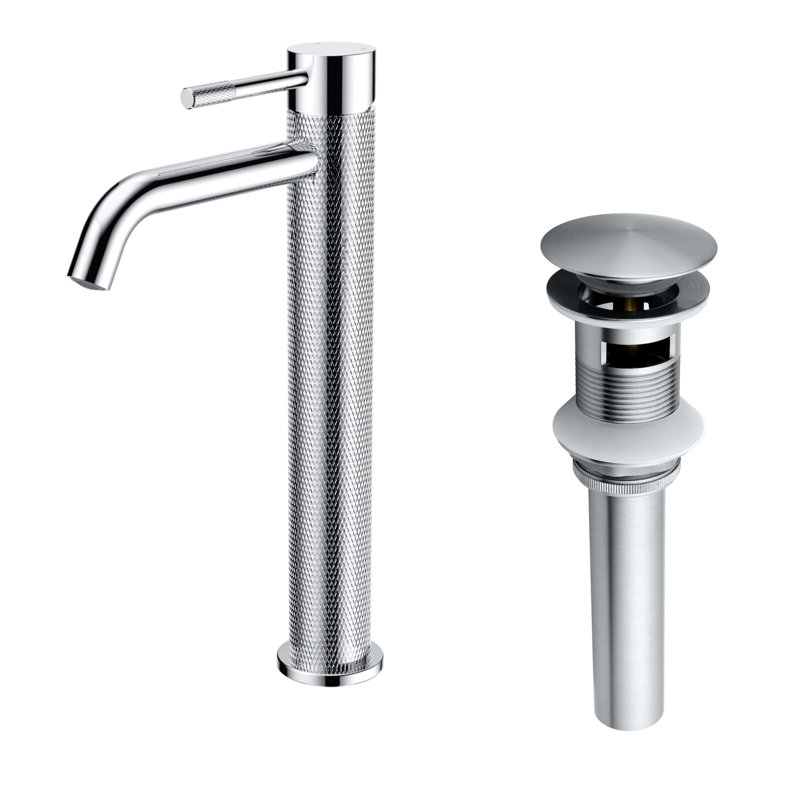 Elevated Modern Single - Handle Bathroom Faucet Featuring Geometric Cut Decor, Polished Chrome, 12.4
