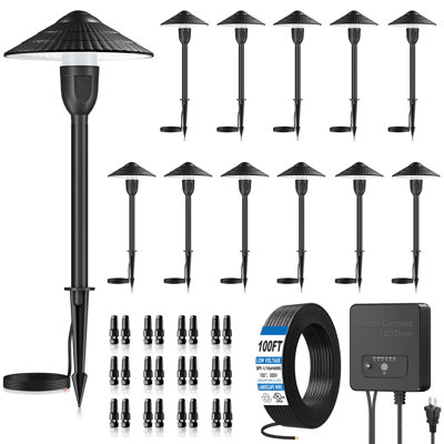 Low Voltage Metal Landscape Lighting Kit with Photocell Transformer, 2700K Warm White, IP66 Waterproof, Timer Modes, 5W LED Path Lights