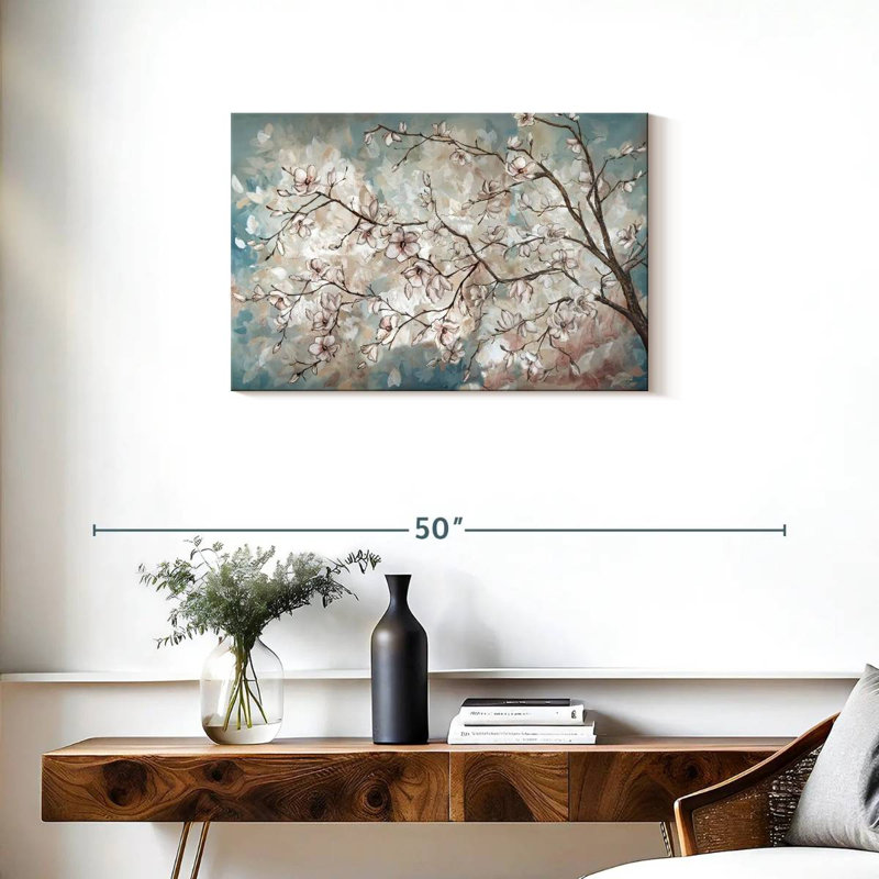 Harnek Magnolia Branches On Blue I, 20" H x 30" W