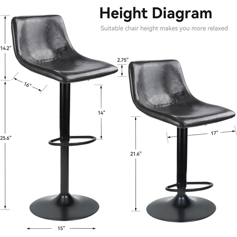 Birecree Swivel Upholstered Adjustable Height Counter Stool with Metal Frame, Dark Gray Faux Lather/ Black Frame