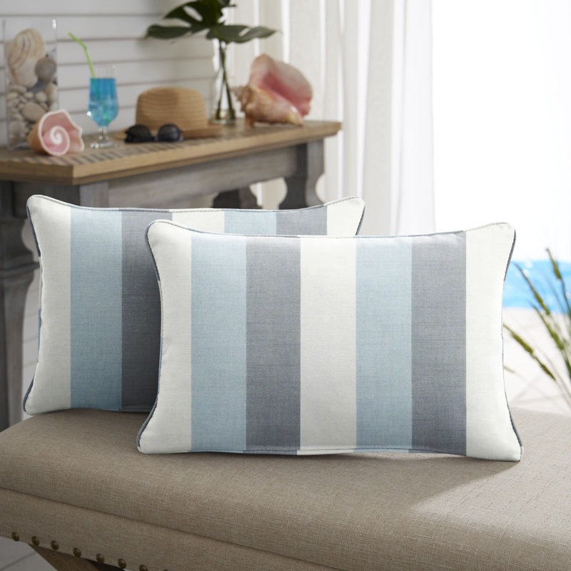 Coussin Adel Sunbrella, 12 po x 18 po, Bleu / blanc, À rayures