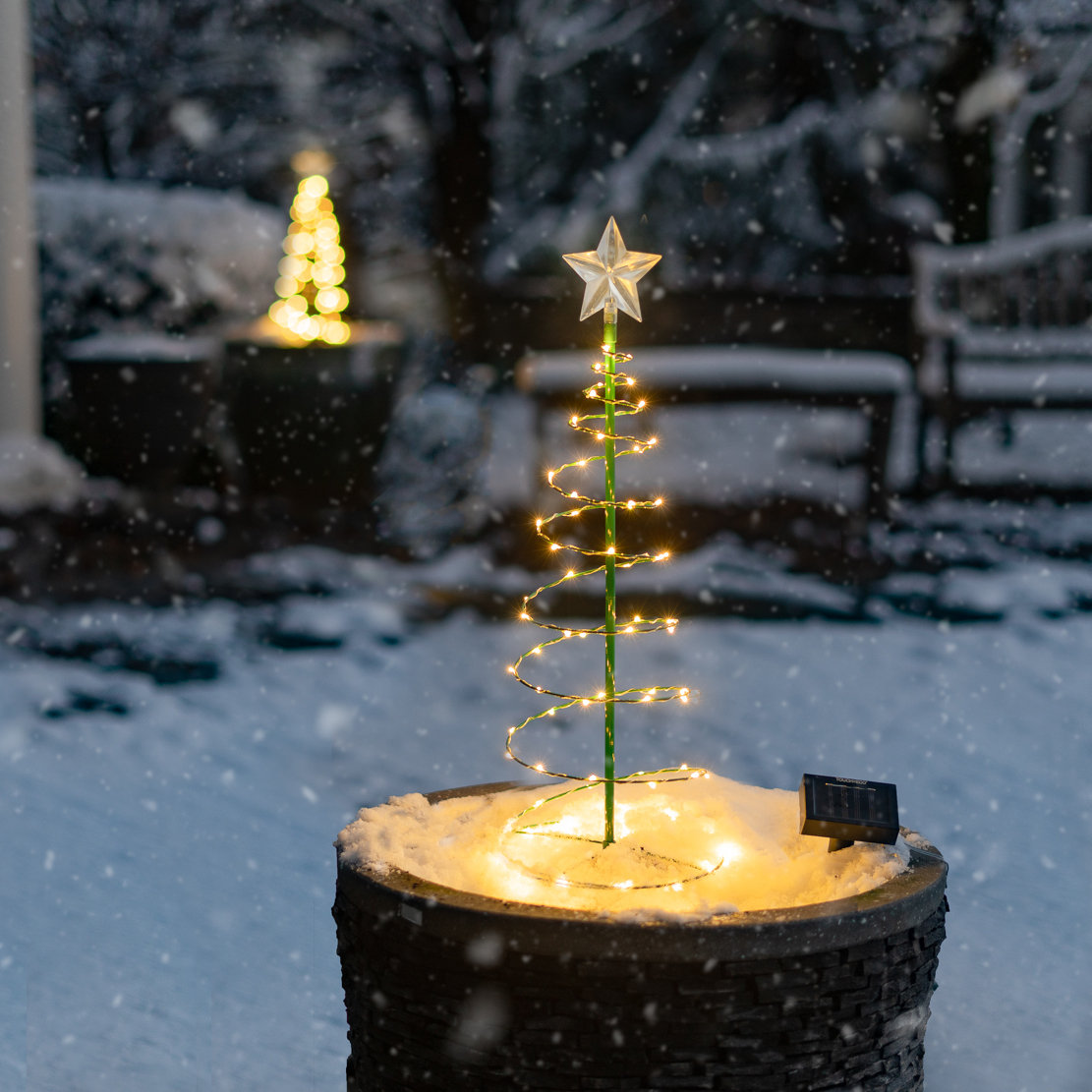 2' Solar Powered LED Spiral Christmas Tree, White