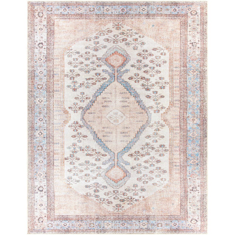 Caoimhe Machine Washable Pale Pink Area Rug, Rectangle 5 pi 3 po x 7 pi 3 po, Polyester