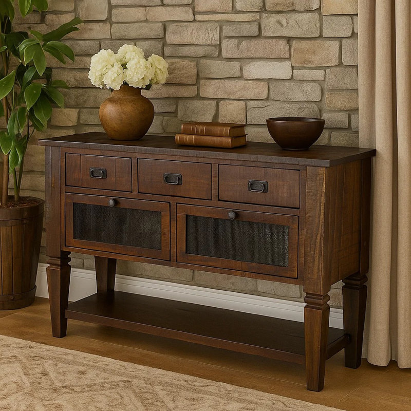 Buffet console Flint, 2 portes, 3 tiroirs, tablette, brun rustique