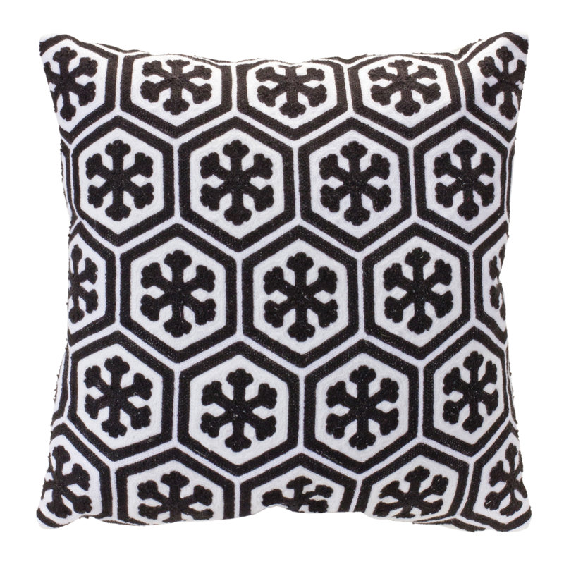 Embroidered Throw Pillow, Black