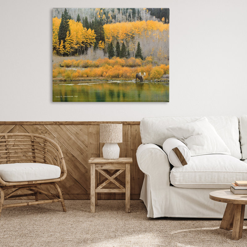 «Moose at Priest Lake», art mural sur toile par Chris Vest, H 36 po x l 48 po
