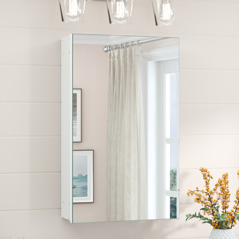 W H Frameless Medicine Cabinet Mirror Adjustable, 26" H x 20" W x 4.3" D, White