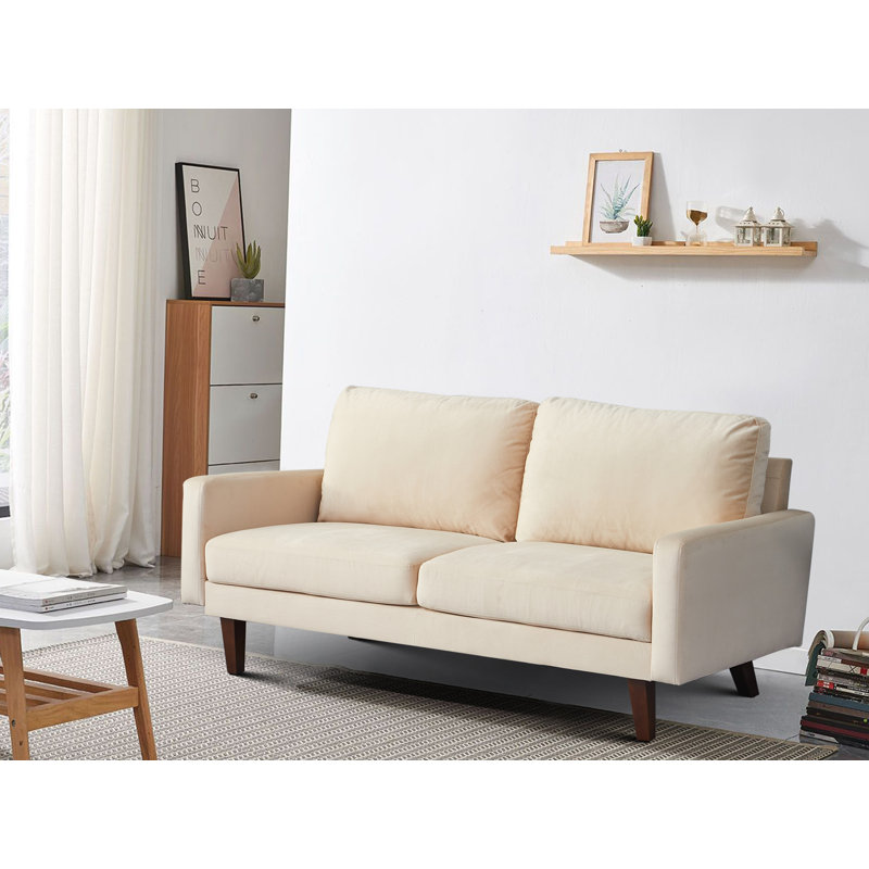Square Arm Loveseat, Beige Velvet, 35" H x 71" W x 33" D