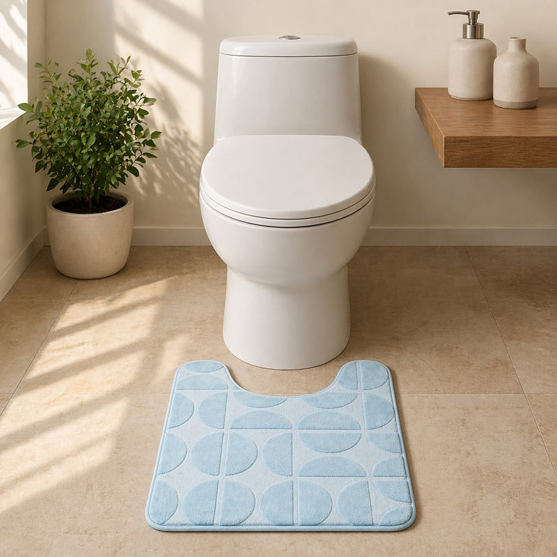 Tapis pour salle de bain en mousse à mémoire de forme demi-lune Demi-Lune, Bleu clair