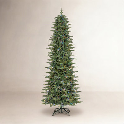 11ft Pre-Lit Green Slim Fir Artificial Christmas Tree – 2700 Warm White & Multi-Color Chasing & Twinkling Lights, 9 Functions with Foot Pedal & Remote, Simple Setup