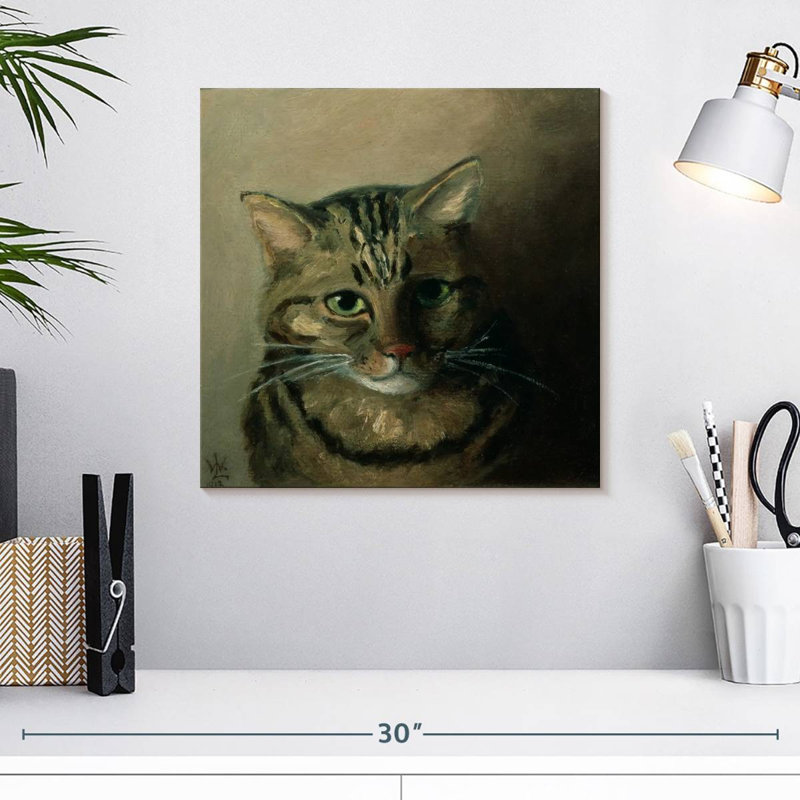 Crowle, étude de tête d'un chat tigré, H 16 po x l 16 po