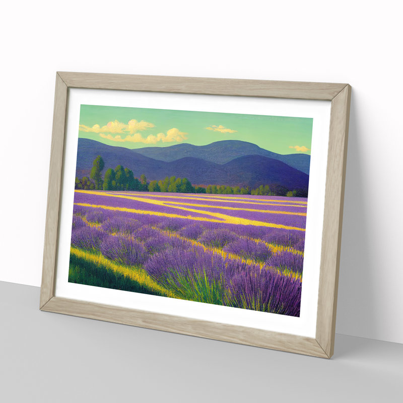 Excellent Lavender Flower Field - Single Picture Frame Painting, 46cm H x 64cm W x 2cm D, Oak
