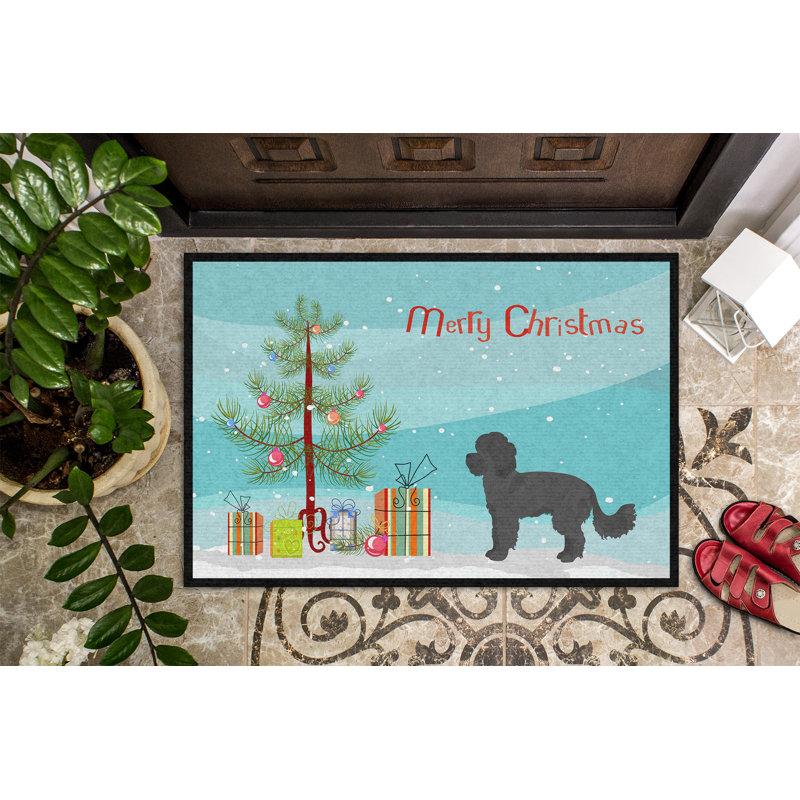 Lopiccolo Non-Slip Christmas Outdoor Doormat, Black Maltipoo