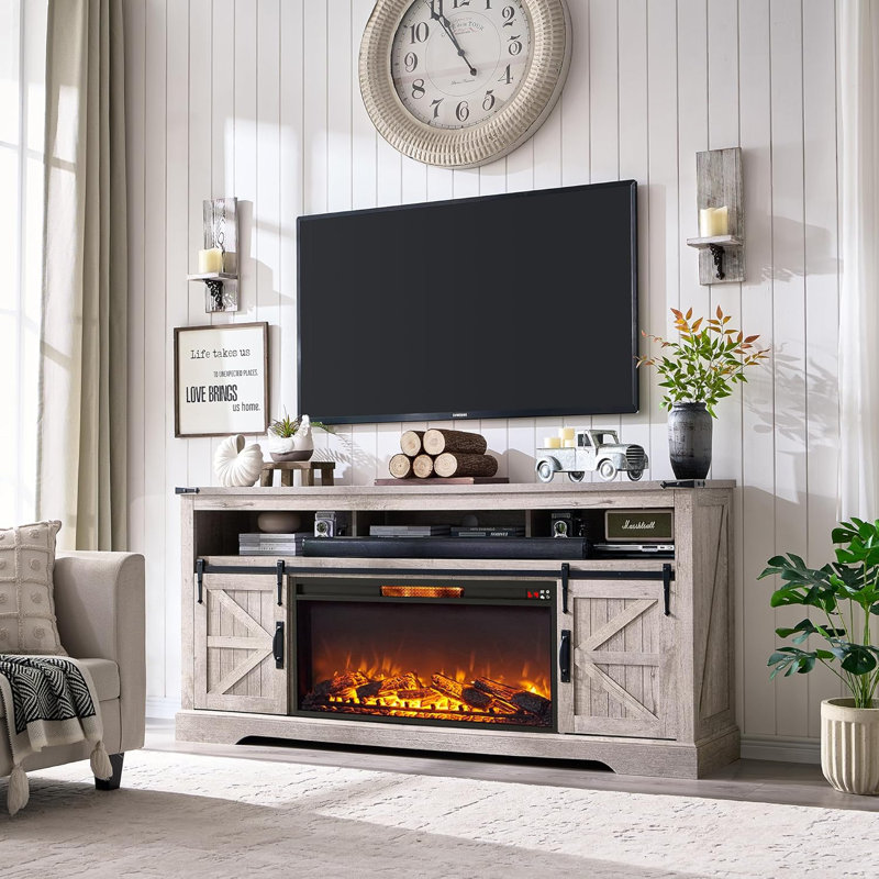  Meuble télé avec portes de grange coulissantes 70 po Dilakshika, Gris